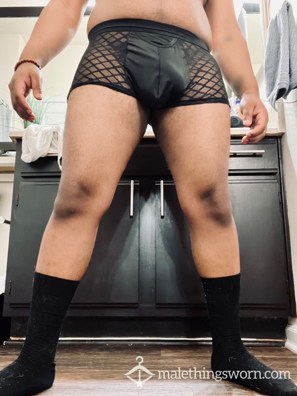 XL Black Mesh C*m-stained Undies