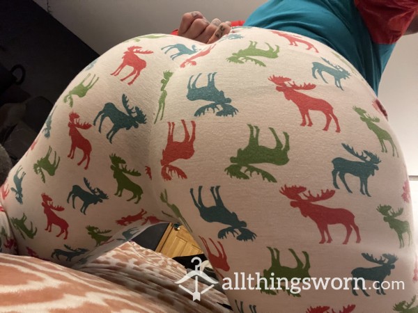 🫎 Xmas Jammies! Moose Print Pants & Longsleeve 3 NIGHTS OF PANTY-FREE WEAR, Time For A Sleepover.  Vacuum Sealed 😋