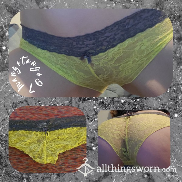 🤍Yellow And Gray Lace Cheeky Panties 💛