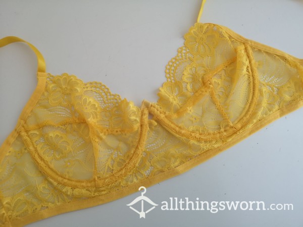 Yellow See Thru Lace Underwire Bra