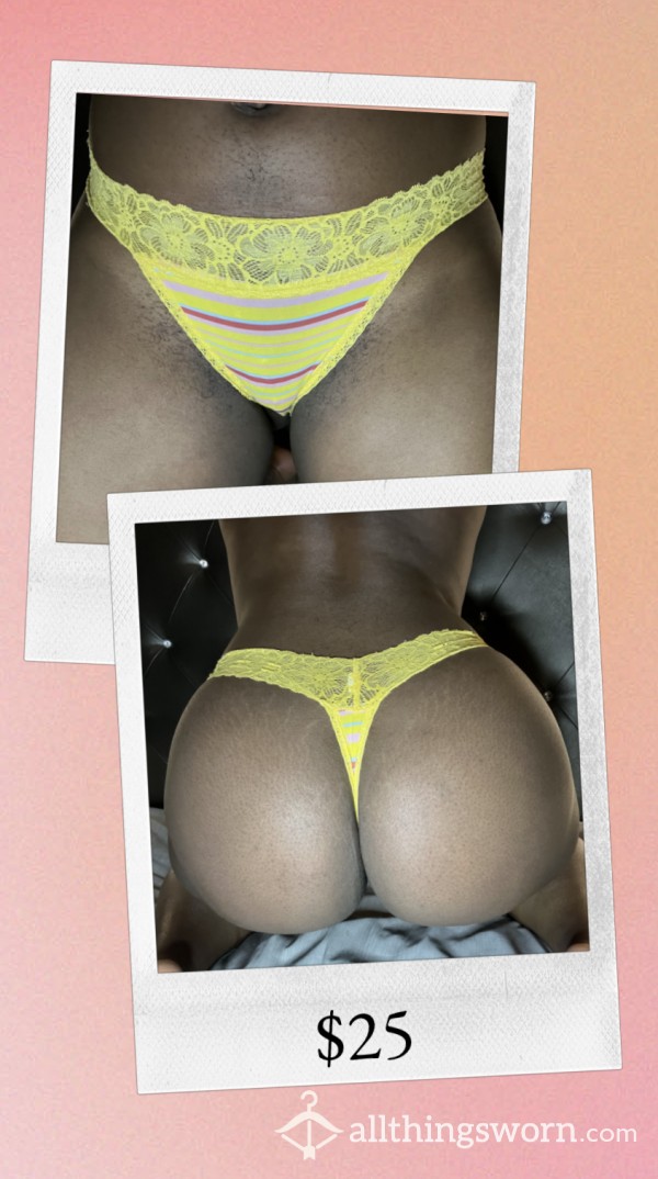 Yellow Thong W/ Lace Trim