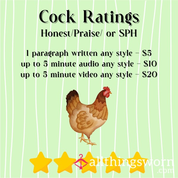 Your Choice Of Written/Audio/Video D*ck Ratings In Any Style.